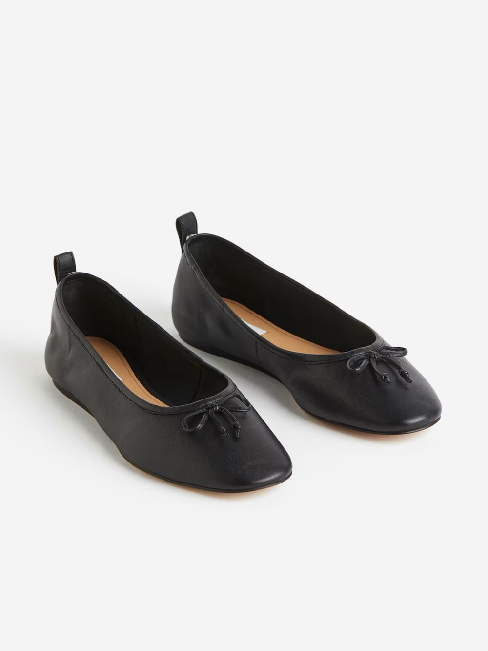 H&M Premium Black Real Leather Ballet Flats with Bow